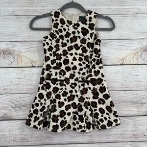 Mini Boden Corduroy Animal Print Sleeveless Dress Youth Girls 5/6 Cream Brown